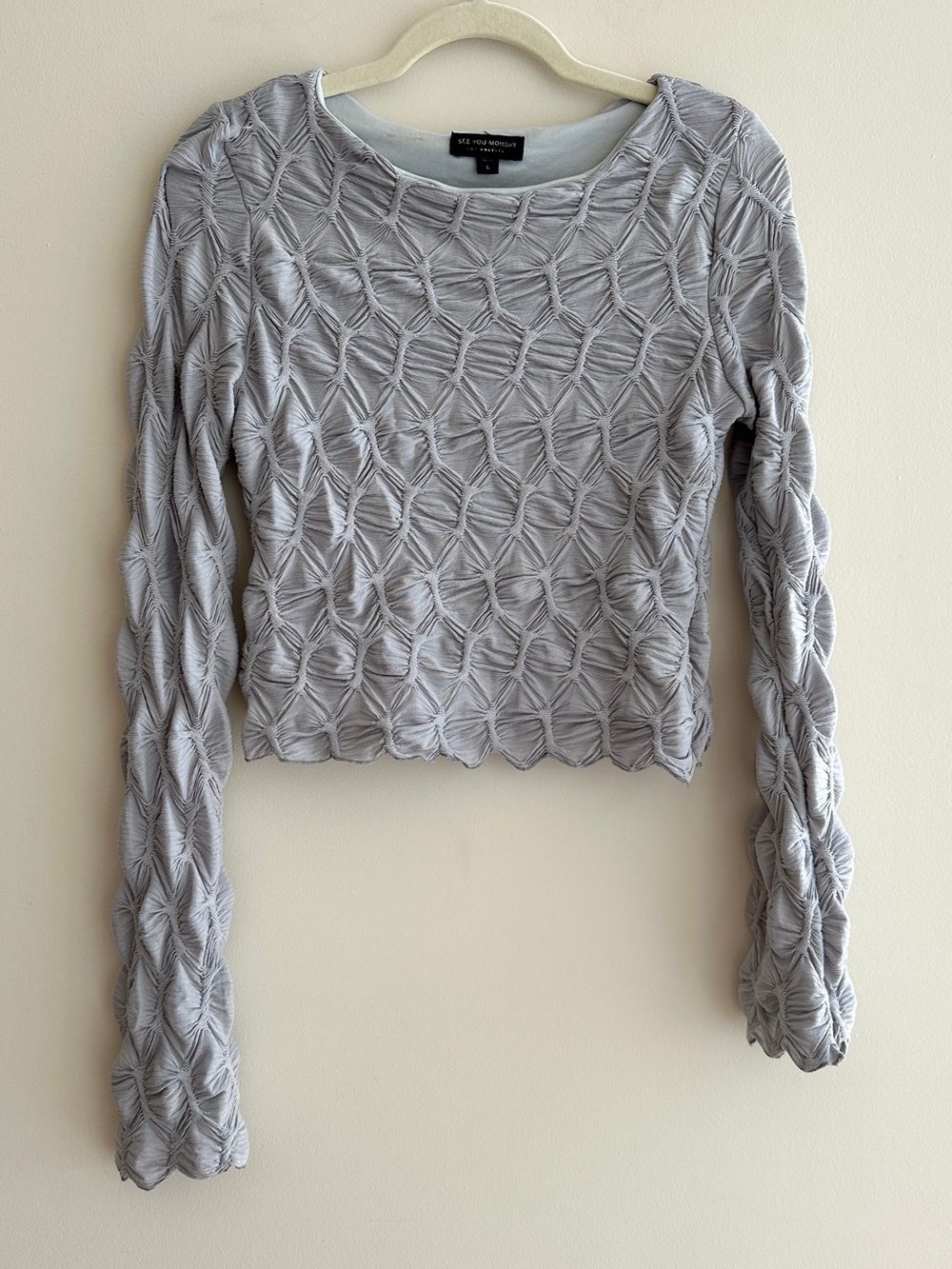 See You Monday Honeycomb Stretch Long Sleeve Top, Light Grey, Size Large